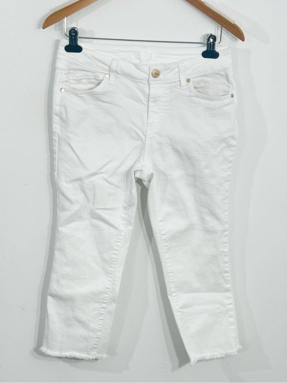 1822 Denim White Cropped Jeans 8P Petite Solid 5-Pocket Denim Chic Feminine